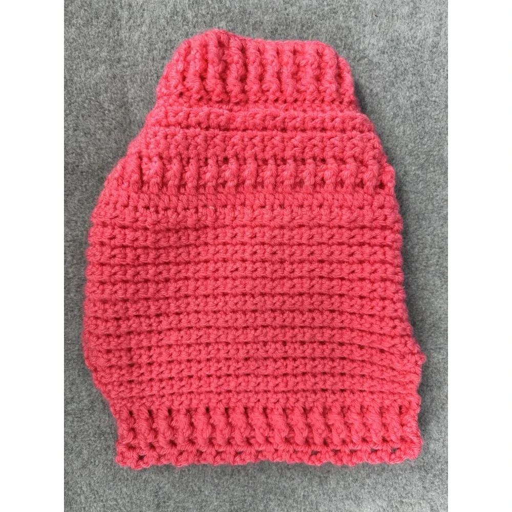 Extra Small Dog Sweater Crochet Bright Pink Rhinestone Button